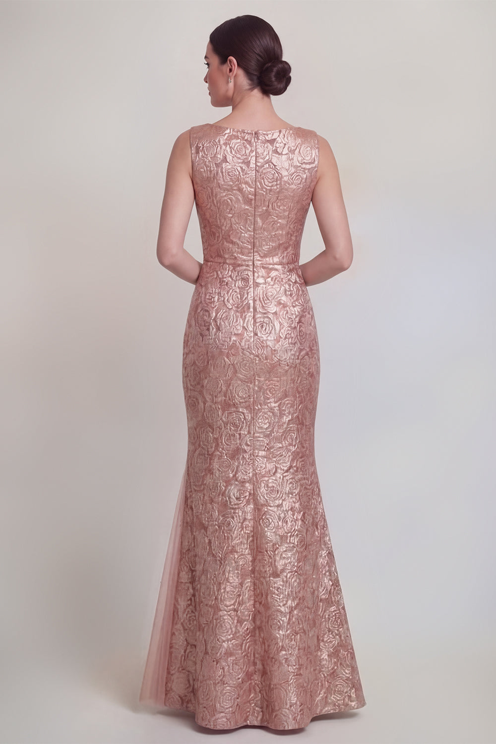 Robe longue de mère de la mariée sirène vert foncé floral à col bateau avec fente