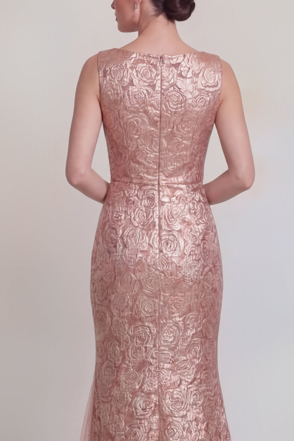 Robe longue de mère de la mariée sirène vert foncé floral à col bateau avec fente