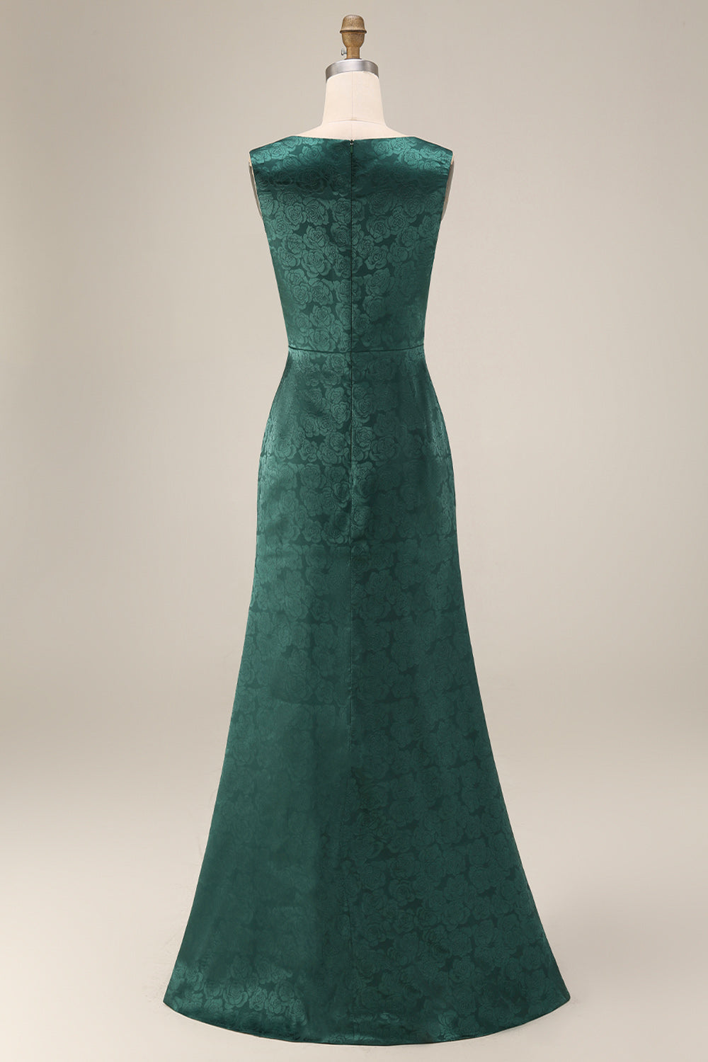 Robe longue de mère de la mariée sirène vert foncé floral à col bateau avec fente