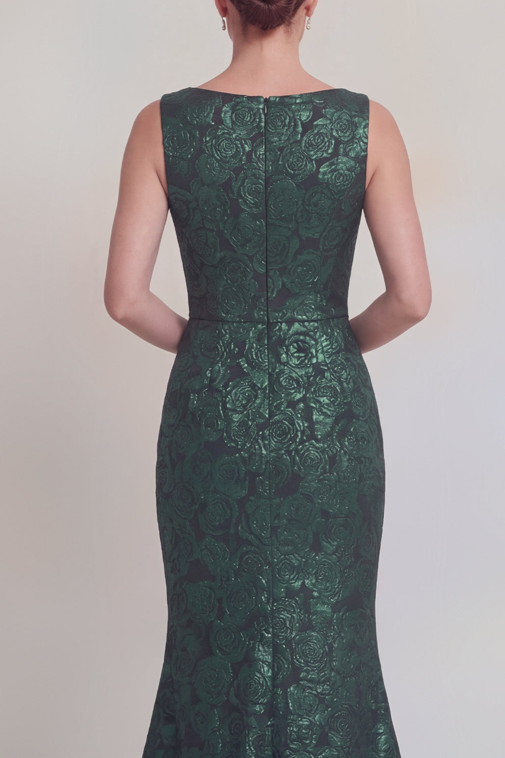 Robe longue de mère de la mariée sirène vert foncé floral à col bateau avec fente