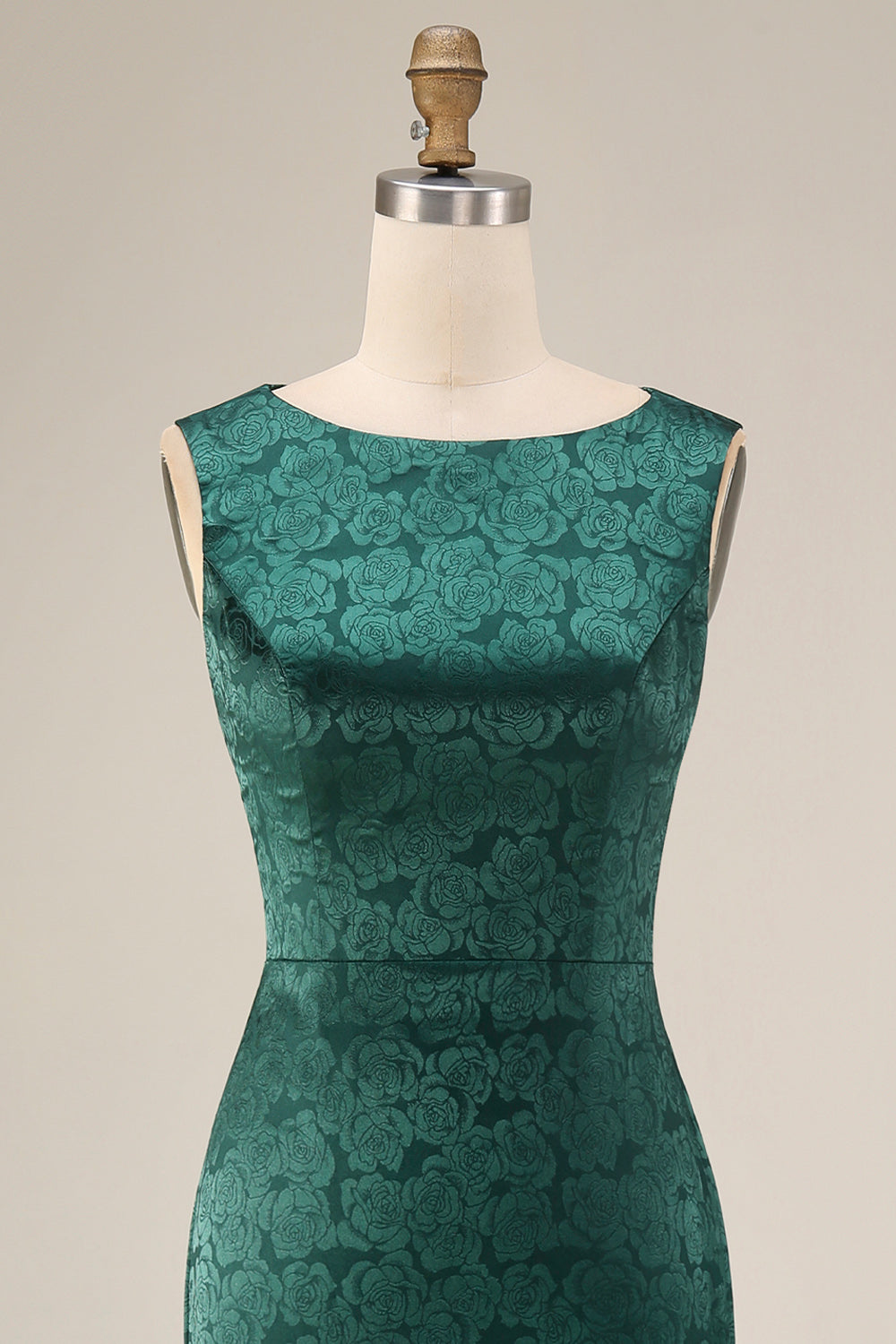 Robe longue de mère de la mariée sirène vert foncé floral à col bateau avec fente