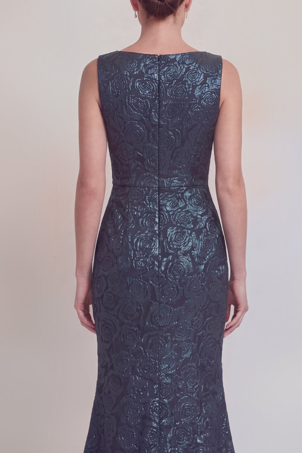 Robe longue de mère de la mariée sirène vert foncé floral à col bateau avec fente
