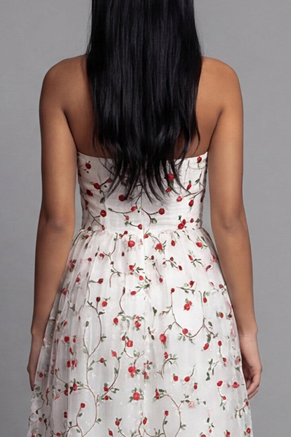 Robe midi trapèze Sweetheart en tulle Champagne à appliques florales