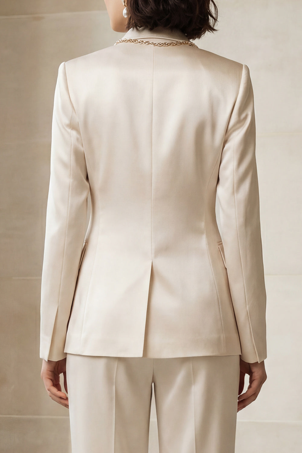 2 pièces costume femme simple boutonnage revers satiné bleu avec poches