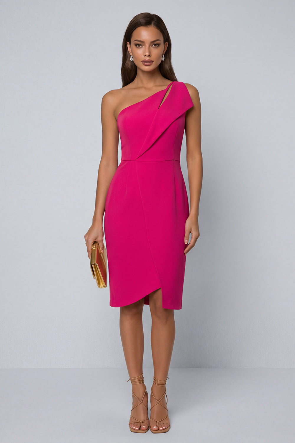 Black Bodycon One Shoulder Midi Work Dress with Slit