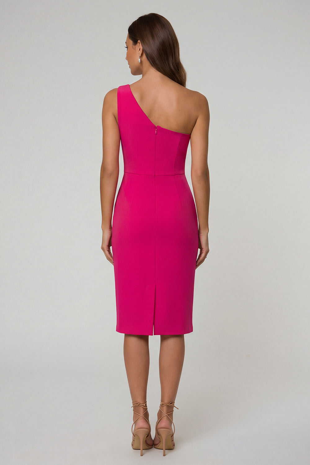 Black Bodycon One Shoulder Midi Work Dress with Slit