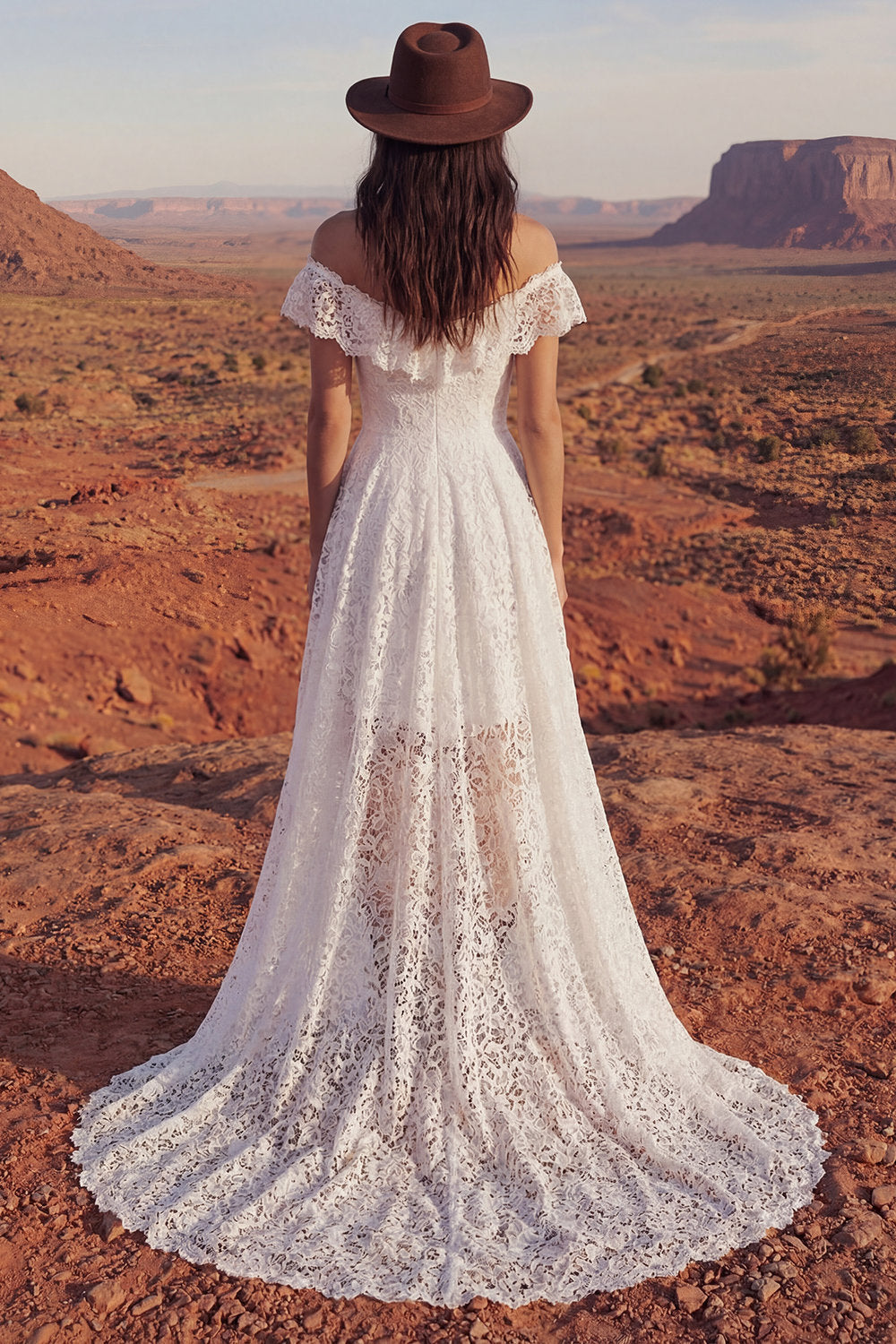 Floral Ivory A Line High Low Boho Wedding Dress