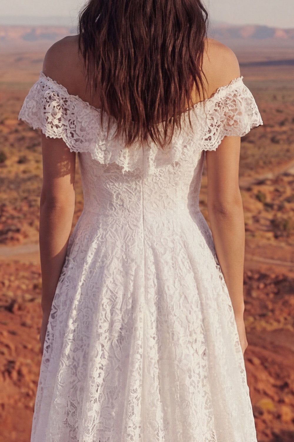 Floral Ivory A Line High Low Boho Wedding Dress