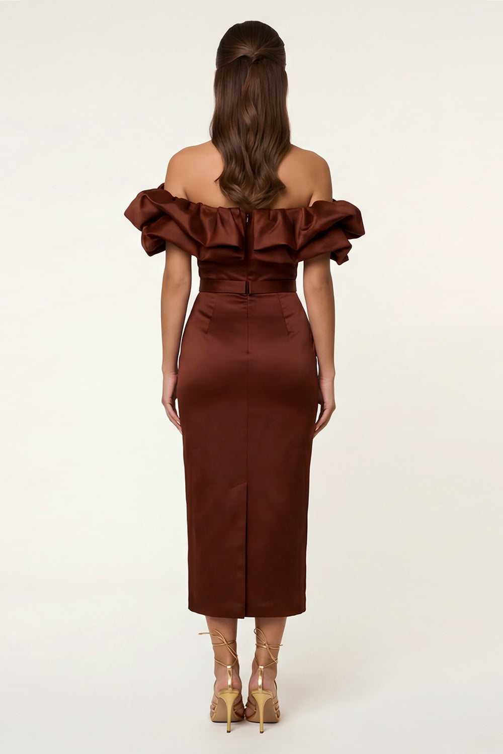 Black Satin Off the Shoulder Bodycon Midi Formal Dress with Slit