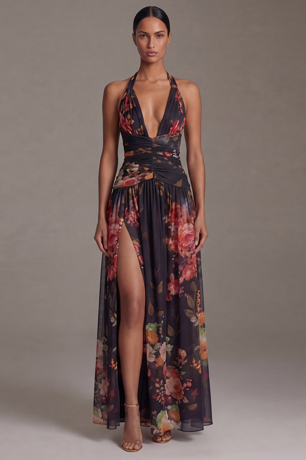 Robe trapèze florale noire à imprimé licou