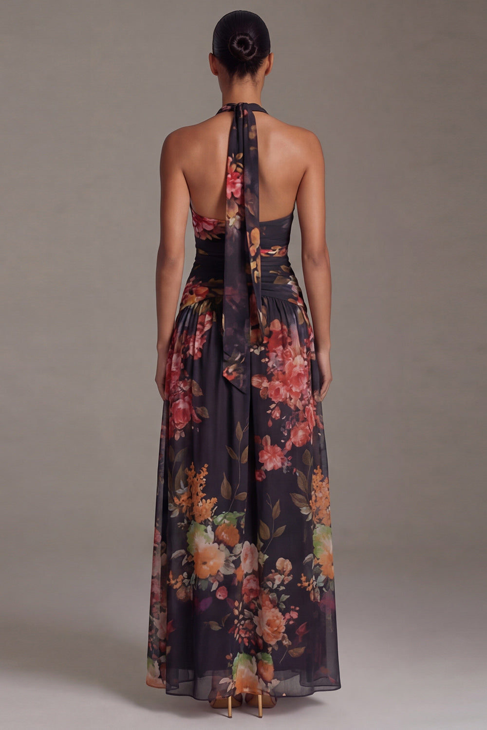 Robe trapèze florale noire à imprimé licou