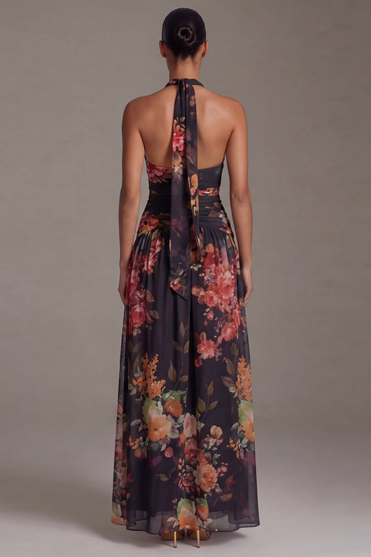 Robe trapèze florale noire à imprimé licou