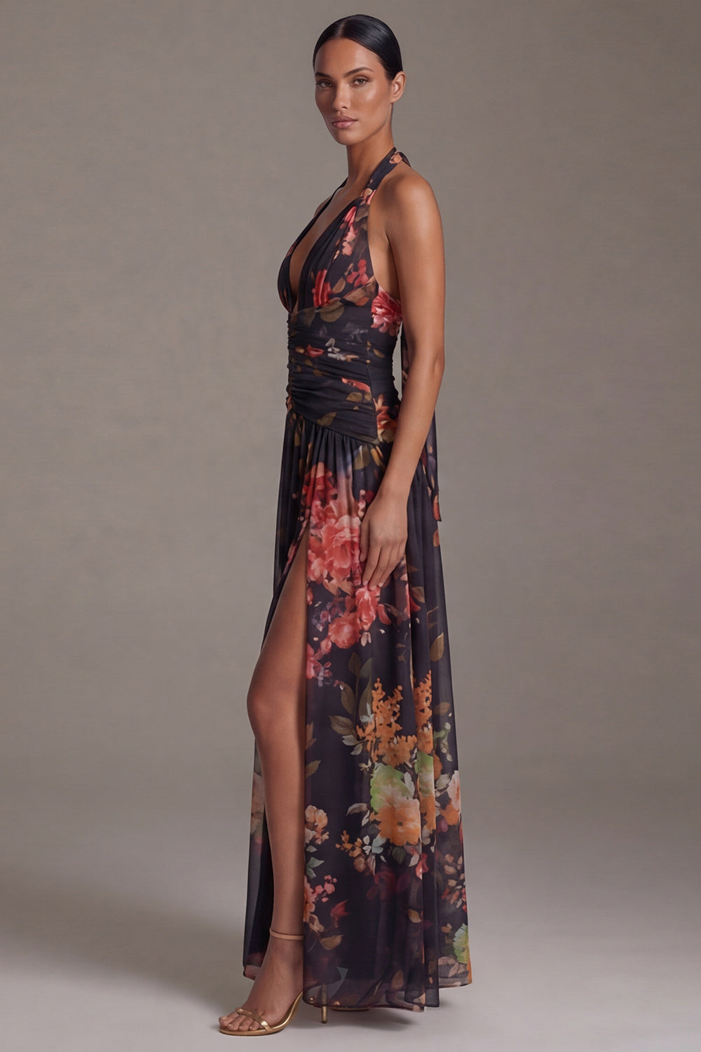 Robe trapèze florale noire à imprimé licou