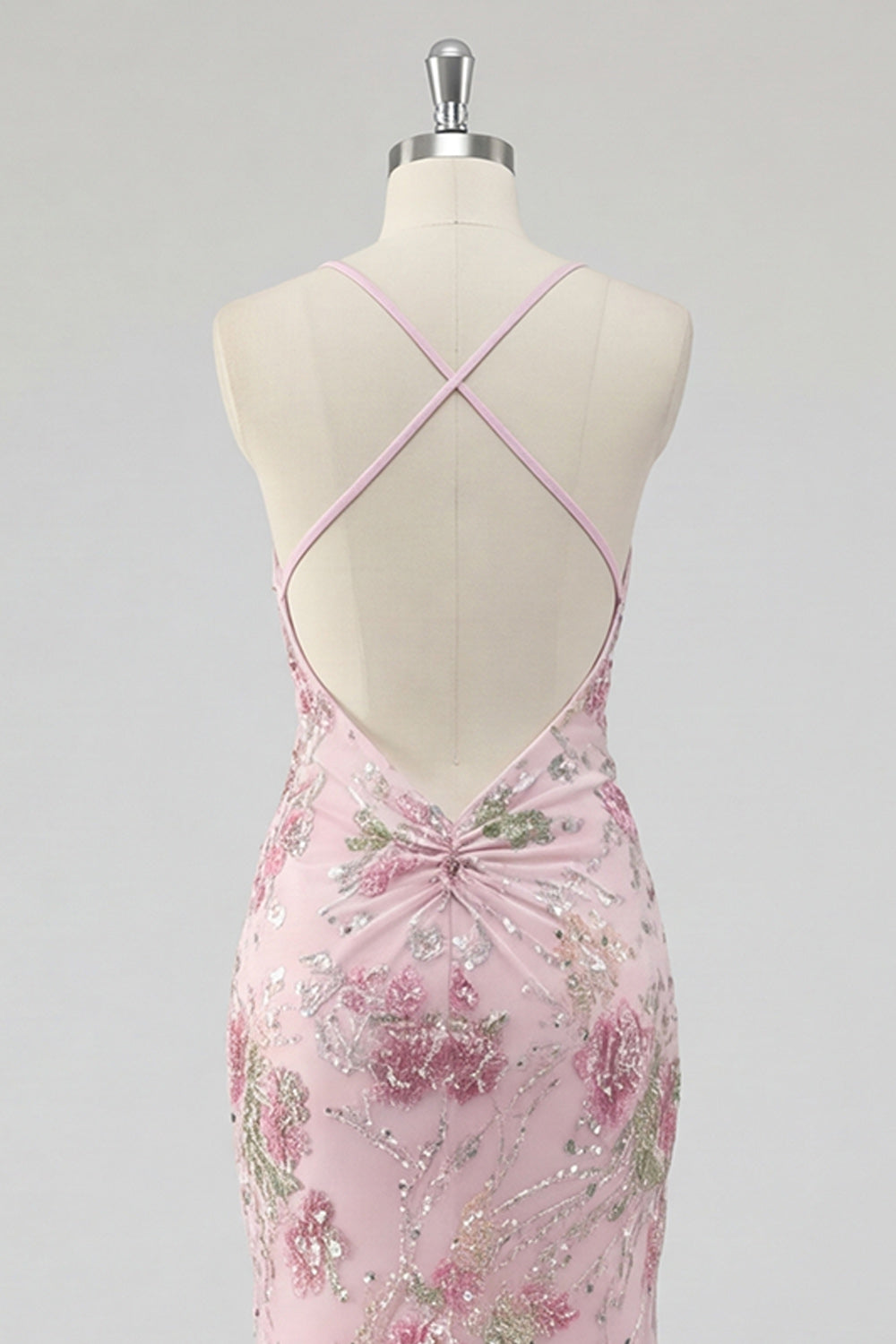 Sparkly Pink Sequin Floral Mermaid Long Prom Dress
