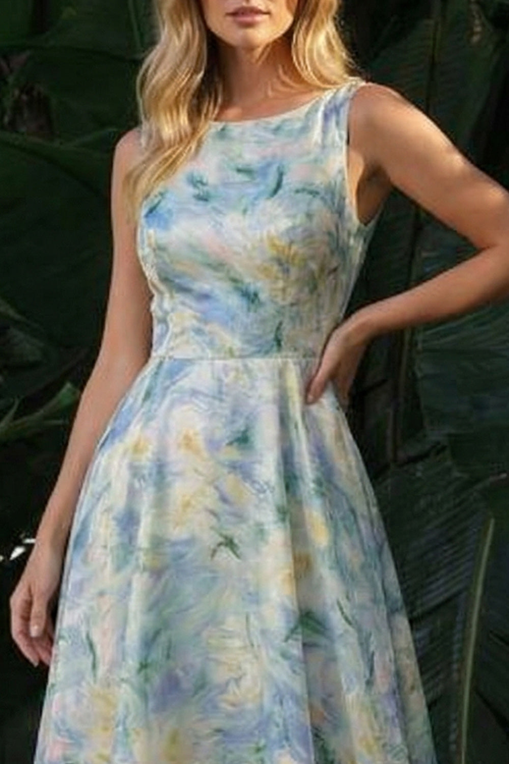 Light Green A-Line Boat Neck Floral Long Formal Dress