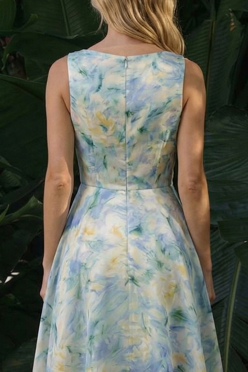 Light Green A-Line Boat Neck Floral Long Formal Dress