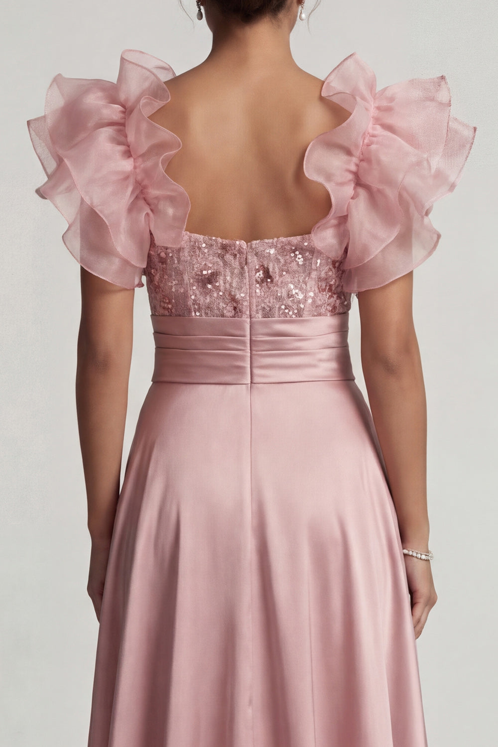 Dusty Rose A-line Ruffled Sequin Long Mother of the Bride Dress with Slit