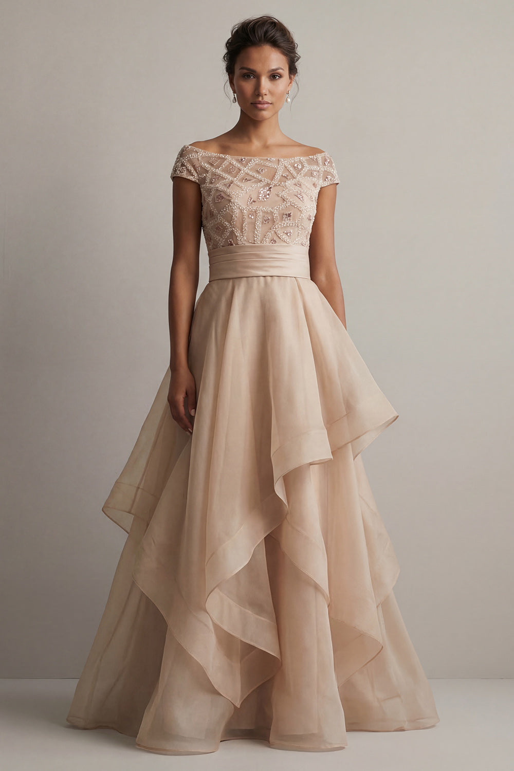 Boat Neck A-Line Blush Sequin Mother of the Bride Dress