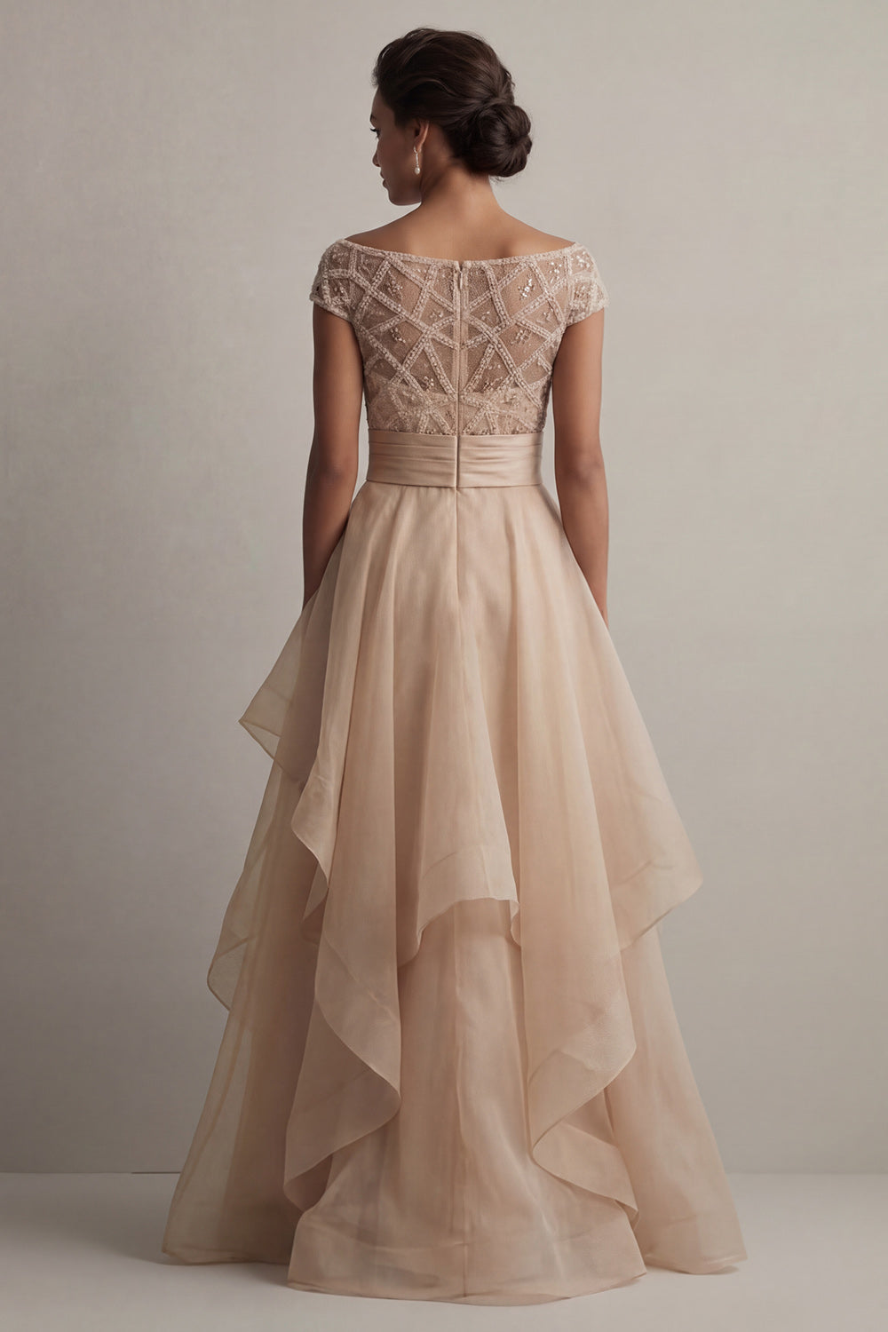 Boat Neck A-Line Blush Sequin Mother of the Bride Dress