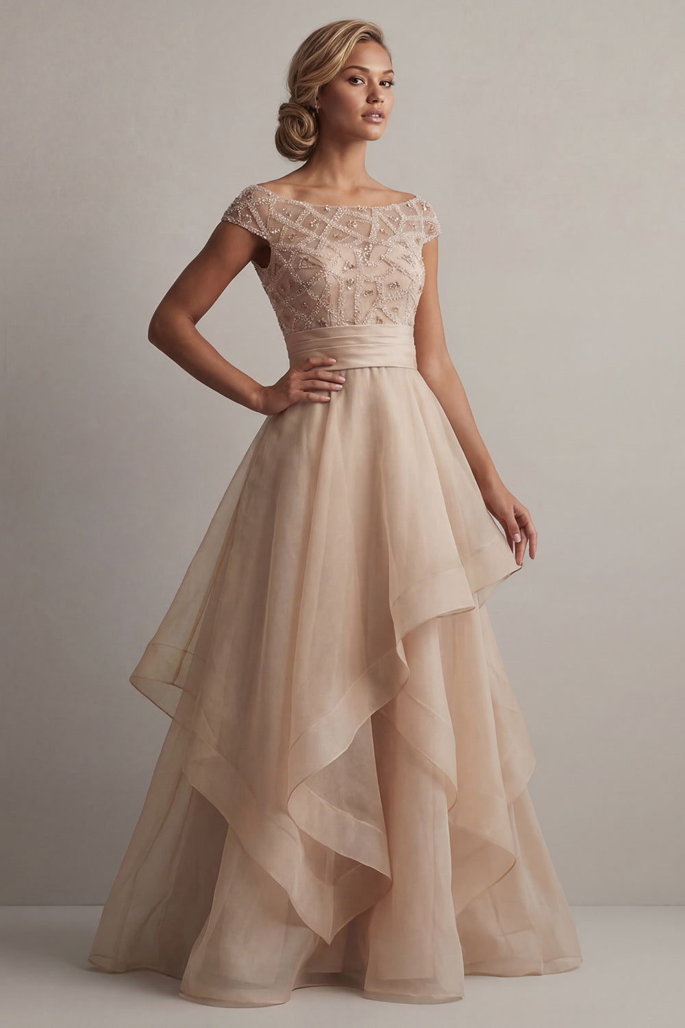Boat Neck A-Line Blush Sequin Mother of the Bride Dress