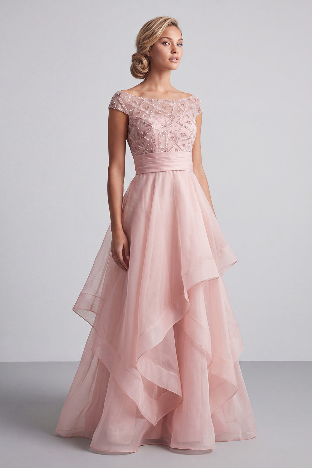 Boat Neck A-Line Blush Sequin Mother of the Bride Dress