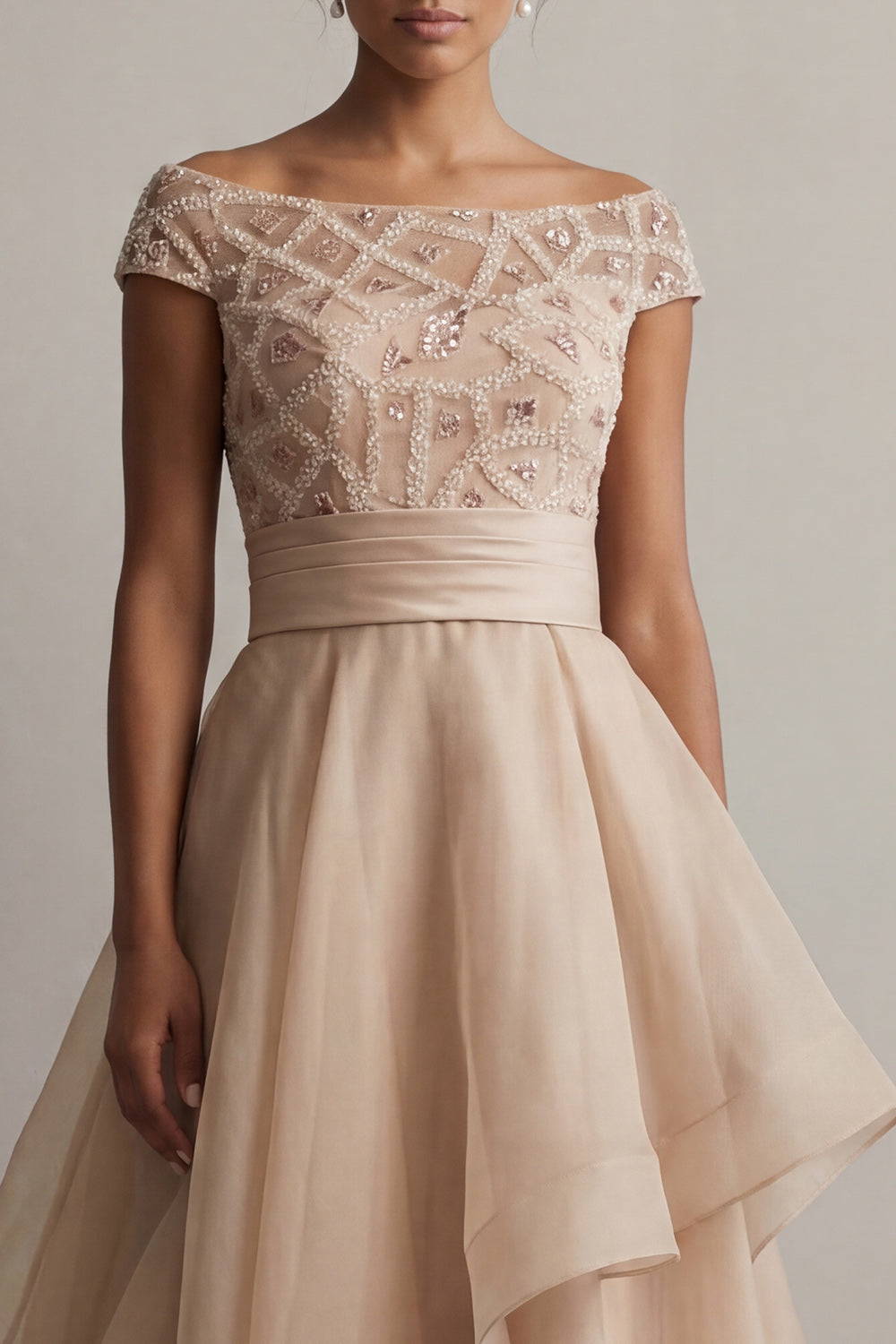Boat Neck A-Line Blush Sequin Mother of the Bride Dress