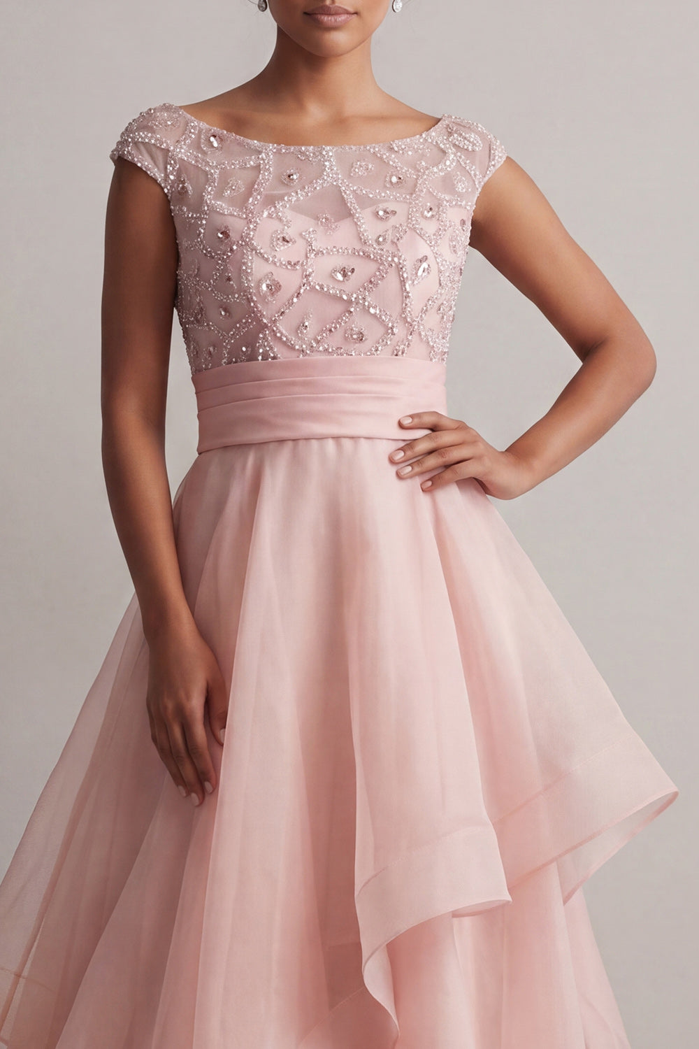 Boat Neck A-Line Blush Sequin Mother of the Bride Dress