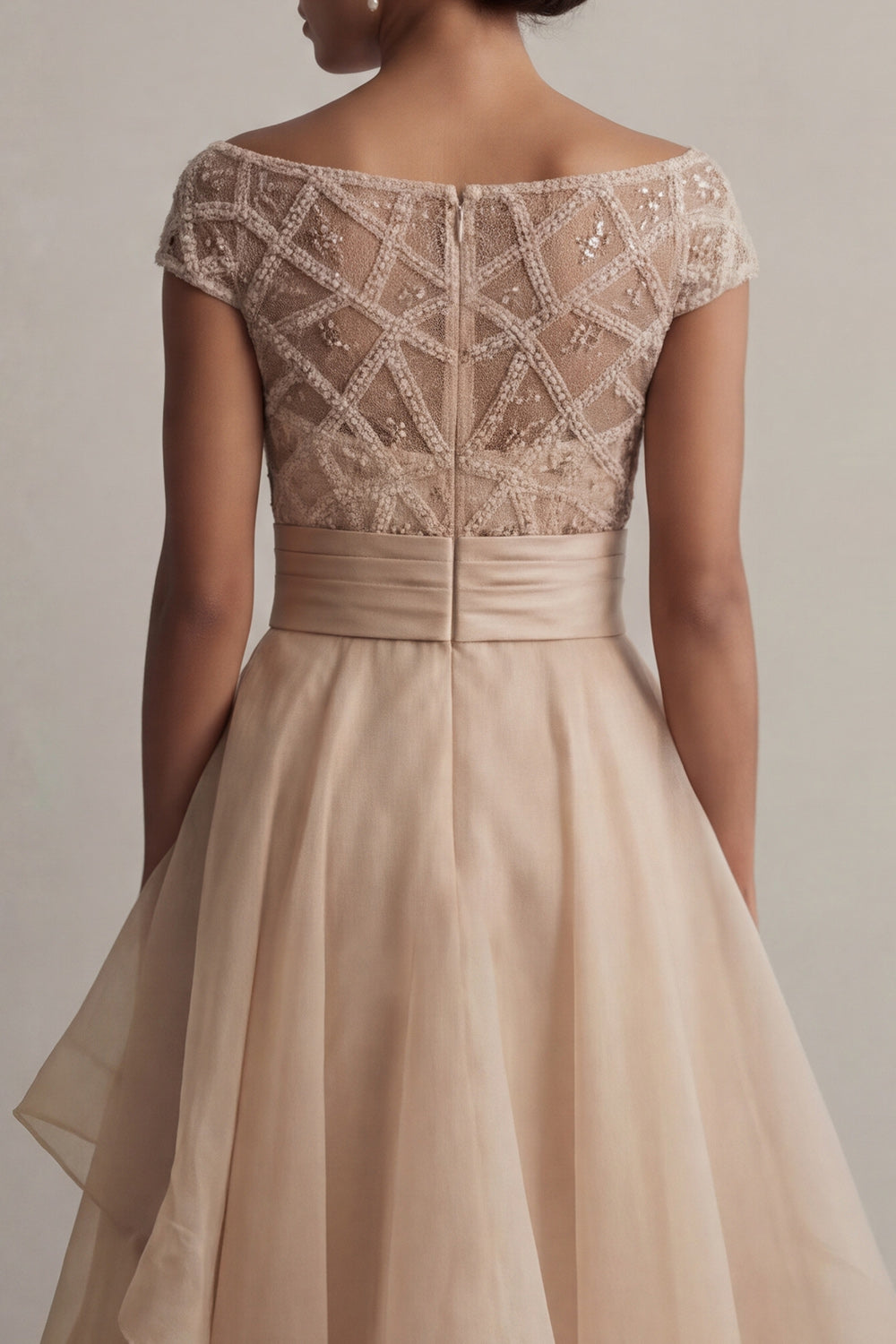 Boat Neck A-Line Blush Sequin Mother of the Bride Dress