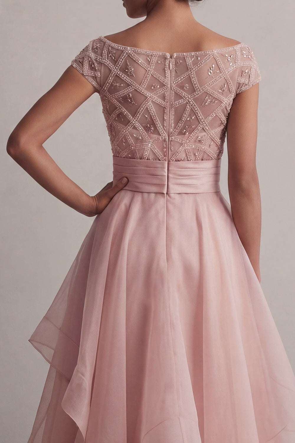 Boat Neck A-Line Blush Sequin Mother of the Bride Dress