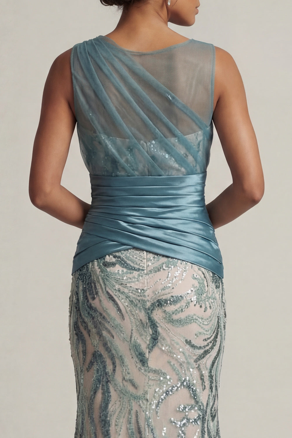 Lake Blue Sequin Mermaid Ruched Mother Of the Bride Dress