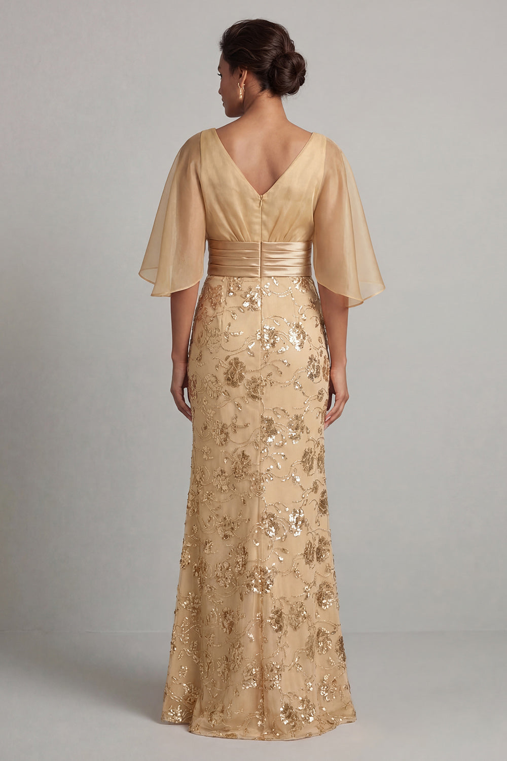 Robe de Mère de la Mariée Sirène à Paillettes et Demi-Manches