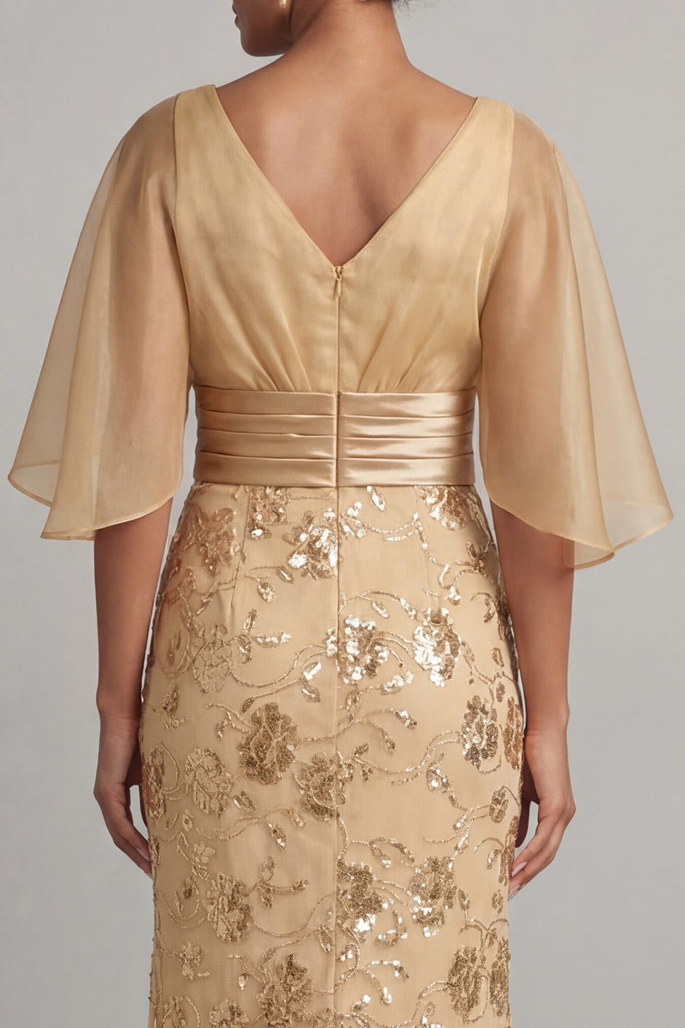 Robe de Mère de la Mariée Sirène à Paillettes et Demi-Manches