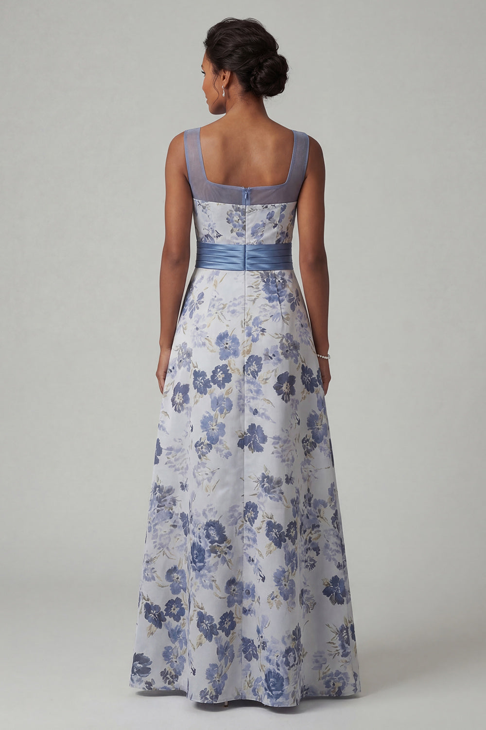 Robe de mariée trapèze col carré bleu poudré fleuri pour la mère de la mariée
