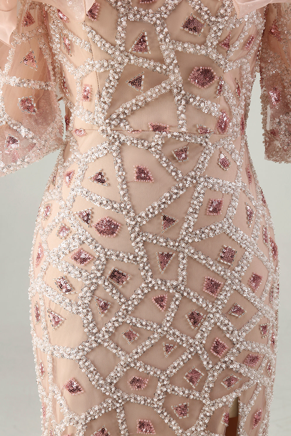 Champagne Off-the-Shoulder Mermaid Sequined Long Mother of the Bride Dress with Slit