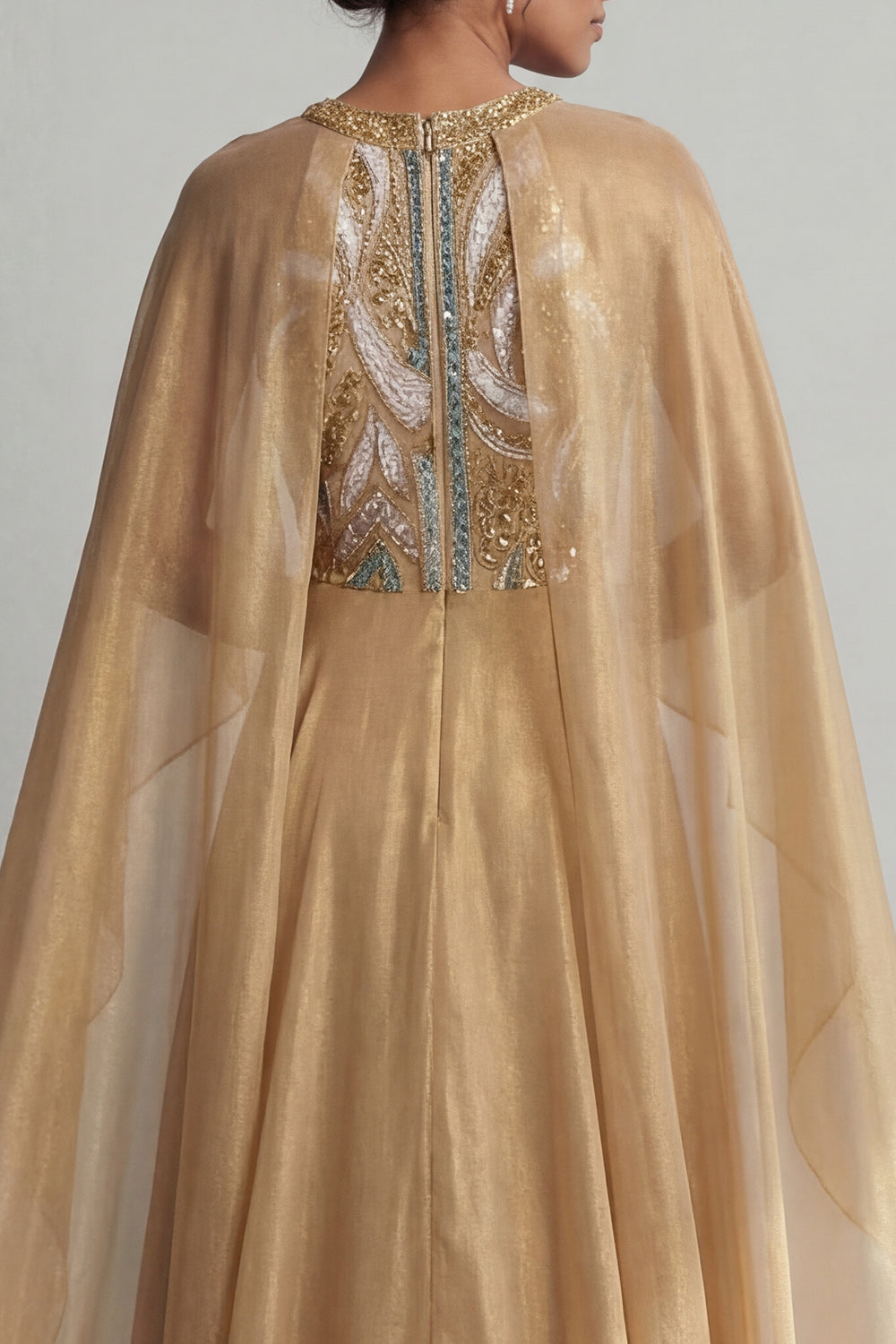 Champagne A-Line Round Neck Sequins Mother Of the Bride Dress with Long Sleeves