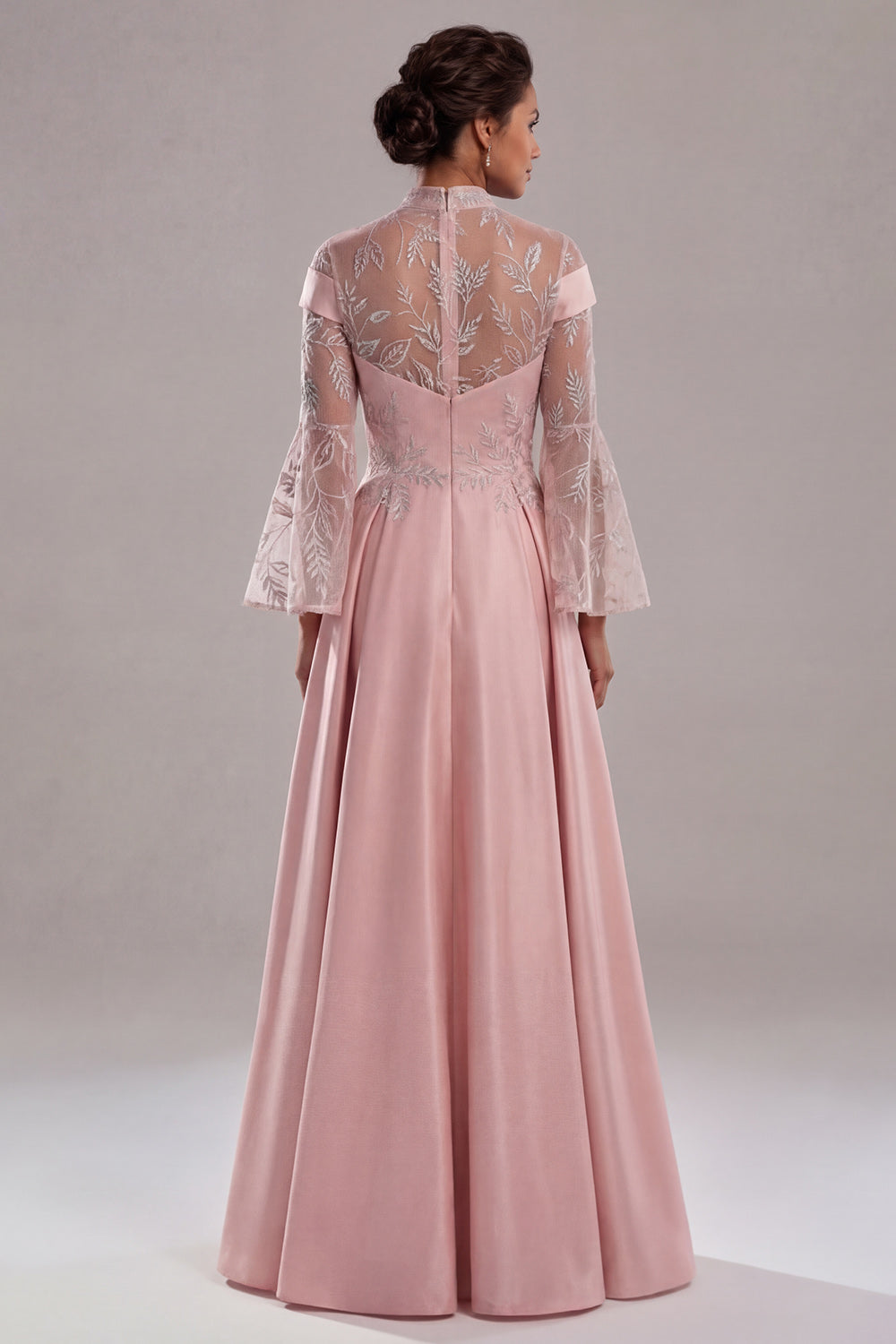 Appliqued Pink Long Sleeve A Line Mother Of Bride Dress