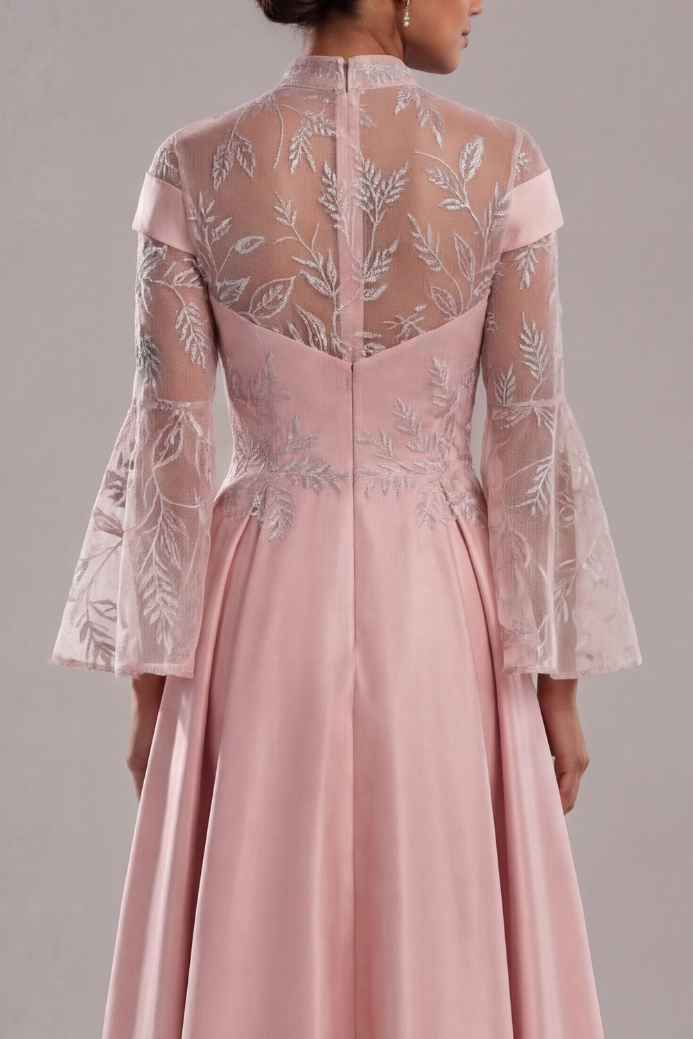 Appliqued Pink Long Sleeve A Line Mother Of Bride Dress