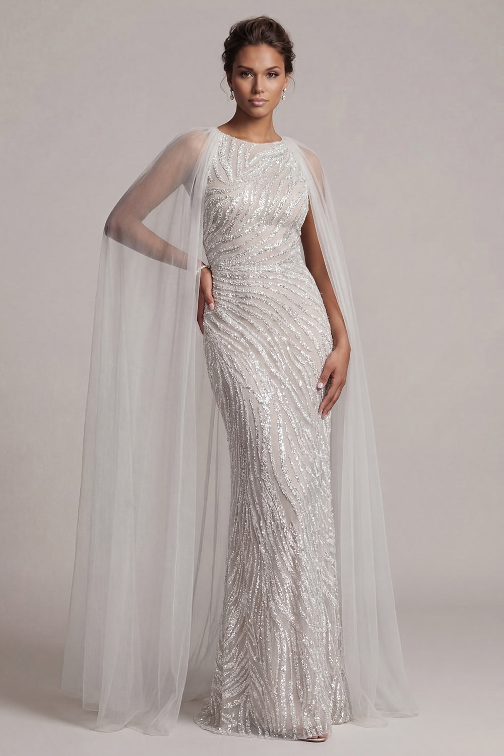 Sequin Ivory Mermaid Mother Of Bride Dress with Cap Sleeves