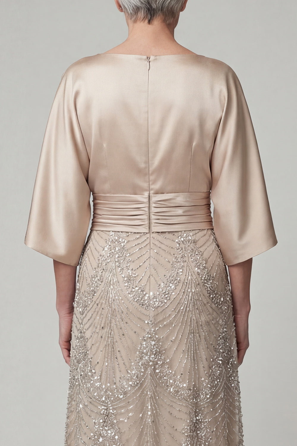 Sparkly Boat Neck A-Line Champagne Beaded Long Mother of the Bride Dress