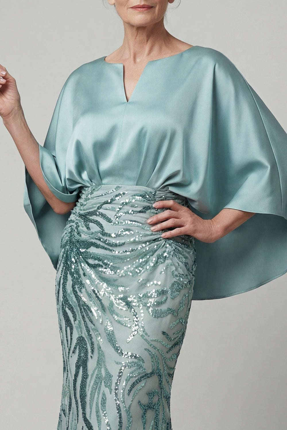Sparkly Mermaid Blue Sequin Long Mother of the Bride Dress