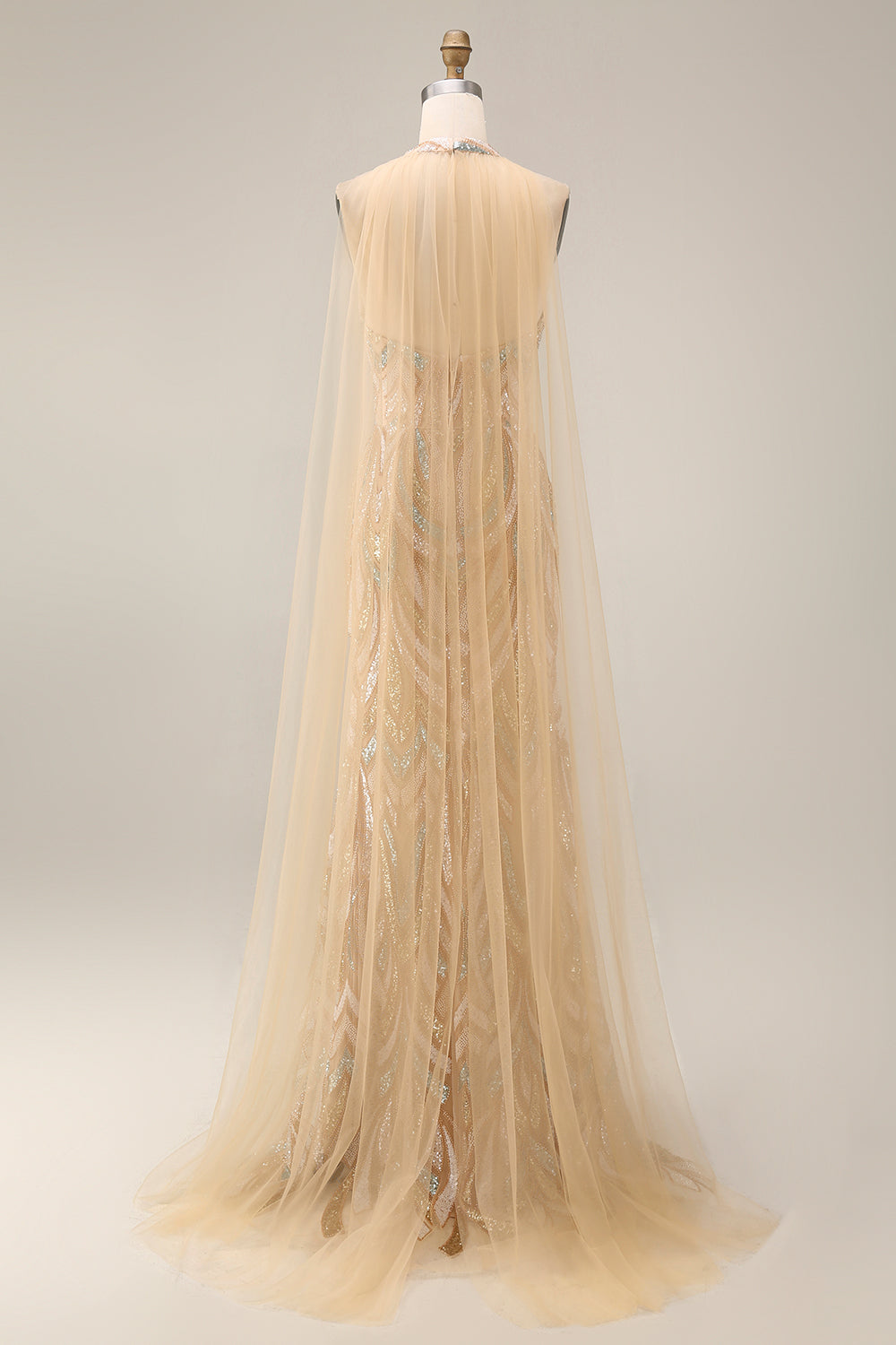 Sparkly Champagne Halter Mermaid Sequins Long Evening Dress