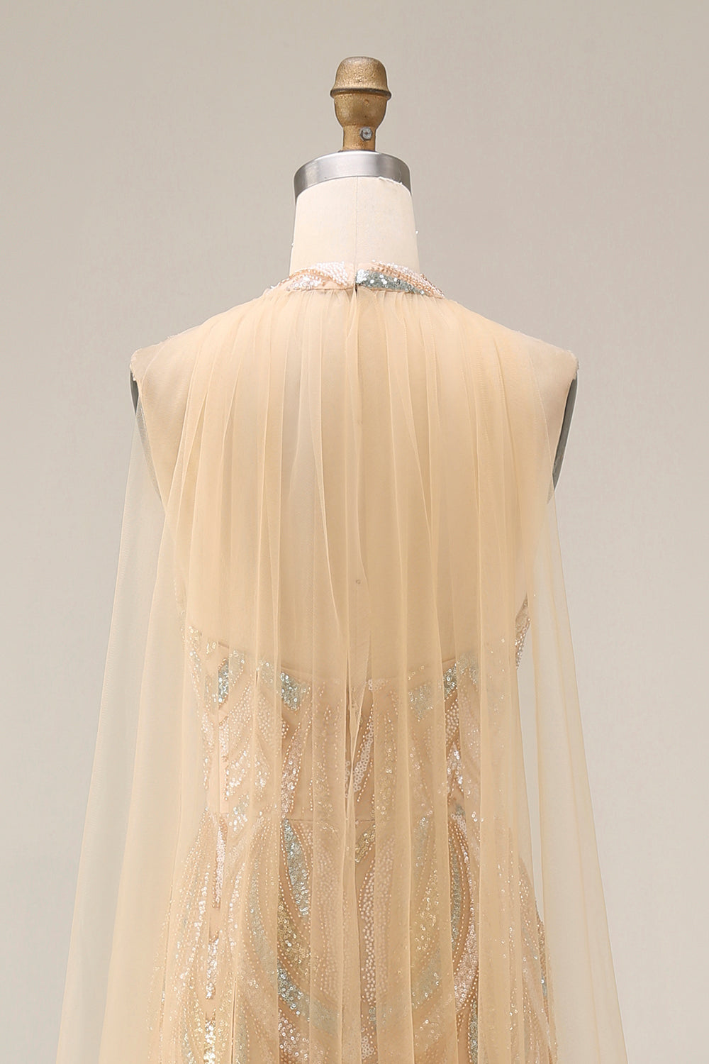 Sparkly Champagne Halter Mermaid Sequins Long Evening Dress