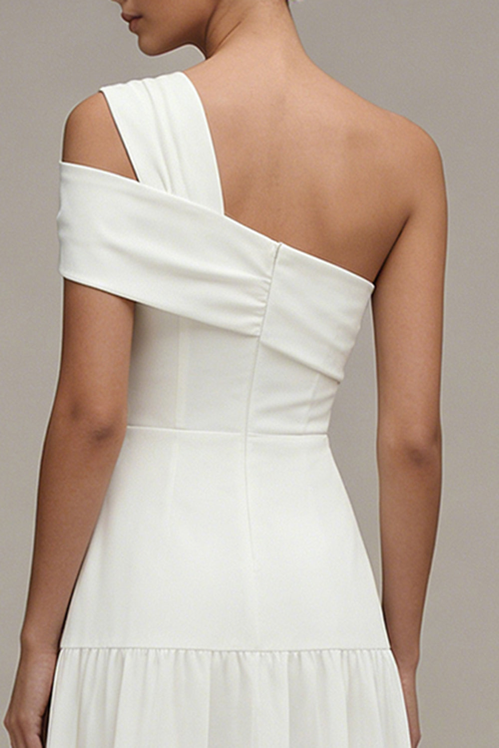 White One-Shoulder A-Line Ruffled Midi Engagement Dress