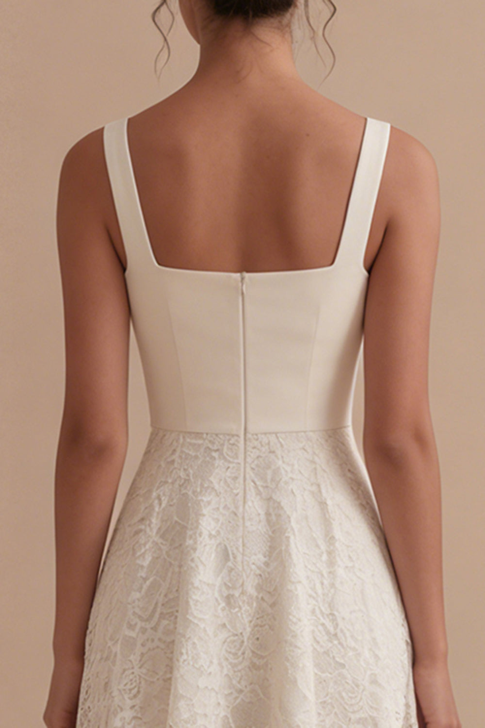 Ivory Lace Square Neck A Line Midi Engagement Dress