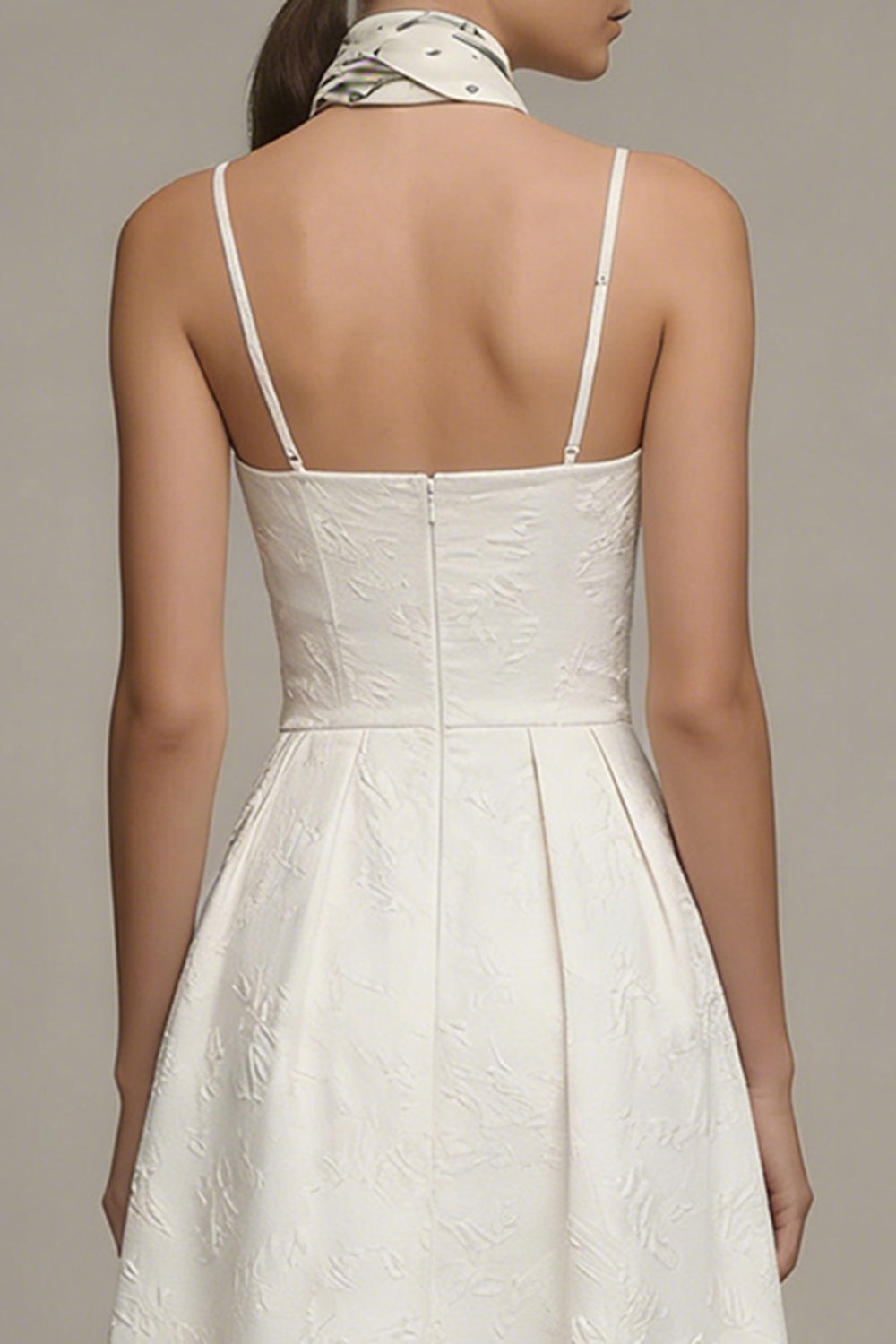 Ivory Spaghetti Straps A-Line Jacquard Midi Engagement Dress