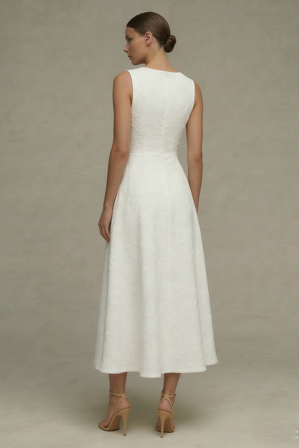 White Round Neck Jacquard A Line Engagement Dress