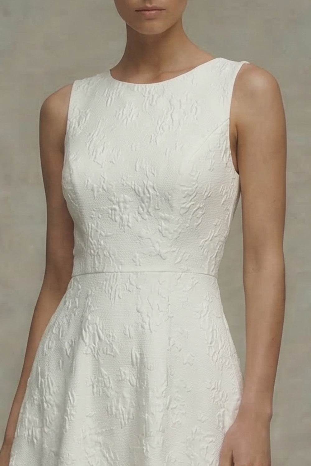 White Round Neck Jacquard A Line Engagement Dress