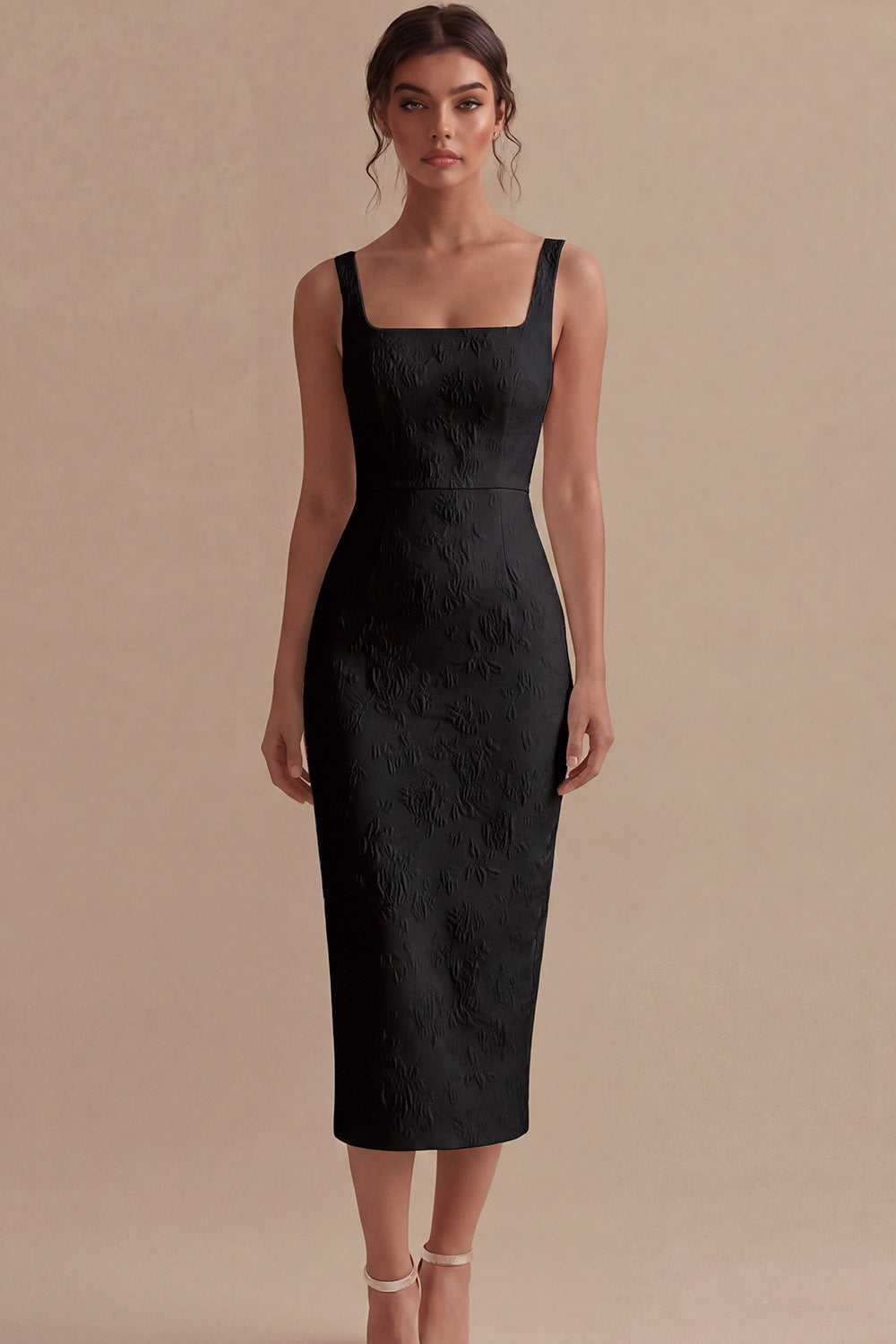 White Square Neck Jacquard Sheath Engagement Dress