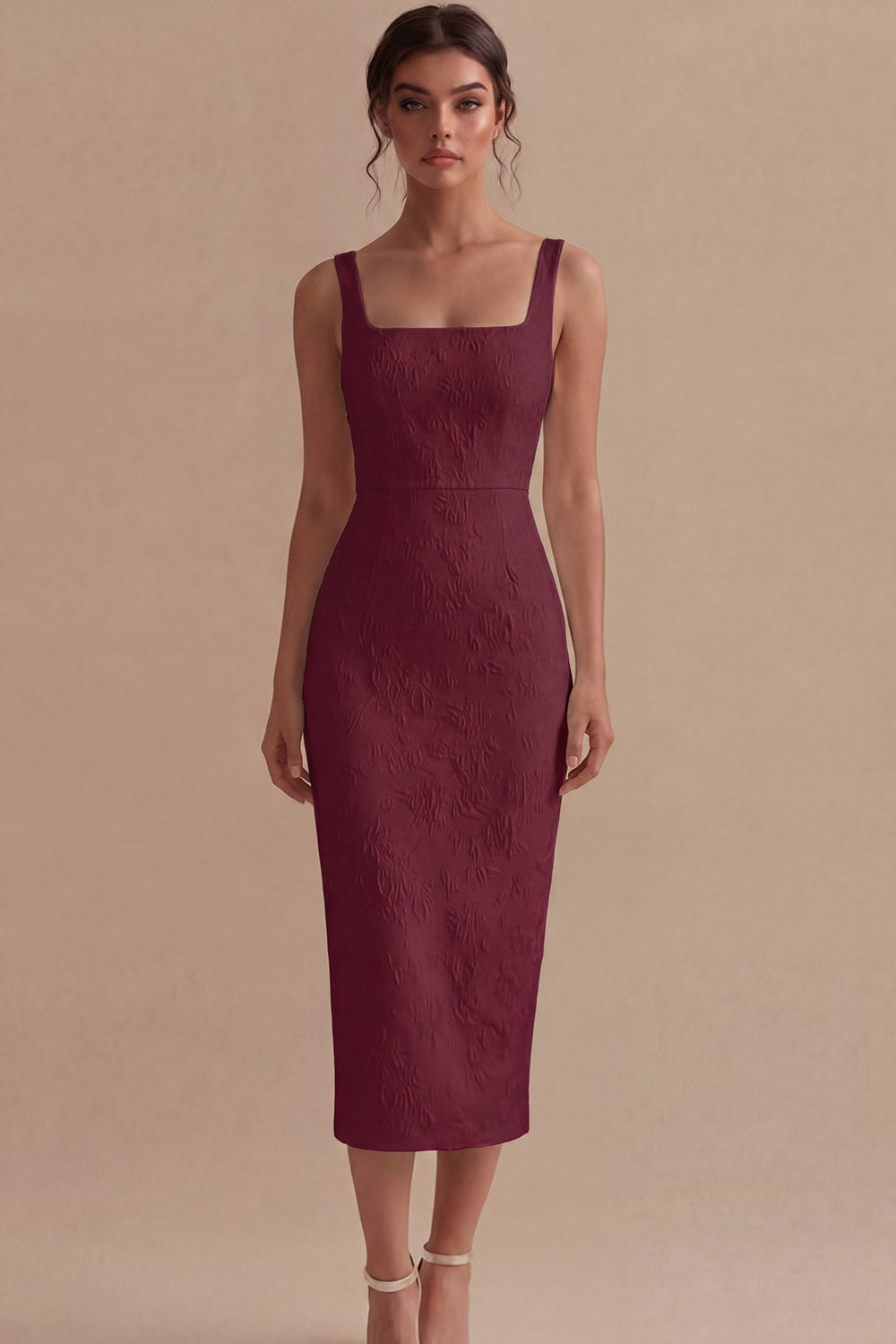 White Square Neck Jacquard Sheath Engagement Dress