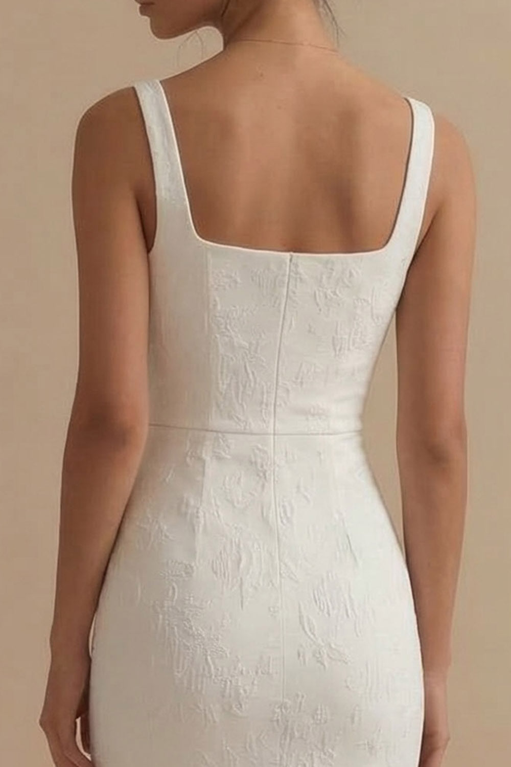 White Square Neck Jacquard Sheath Engagement Dress